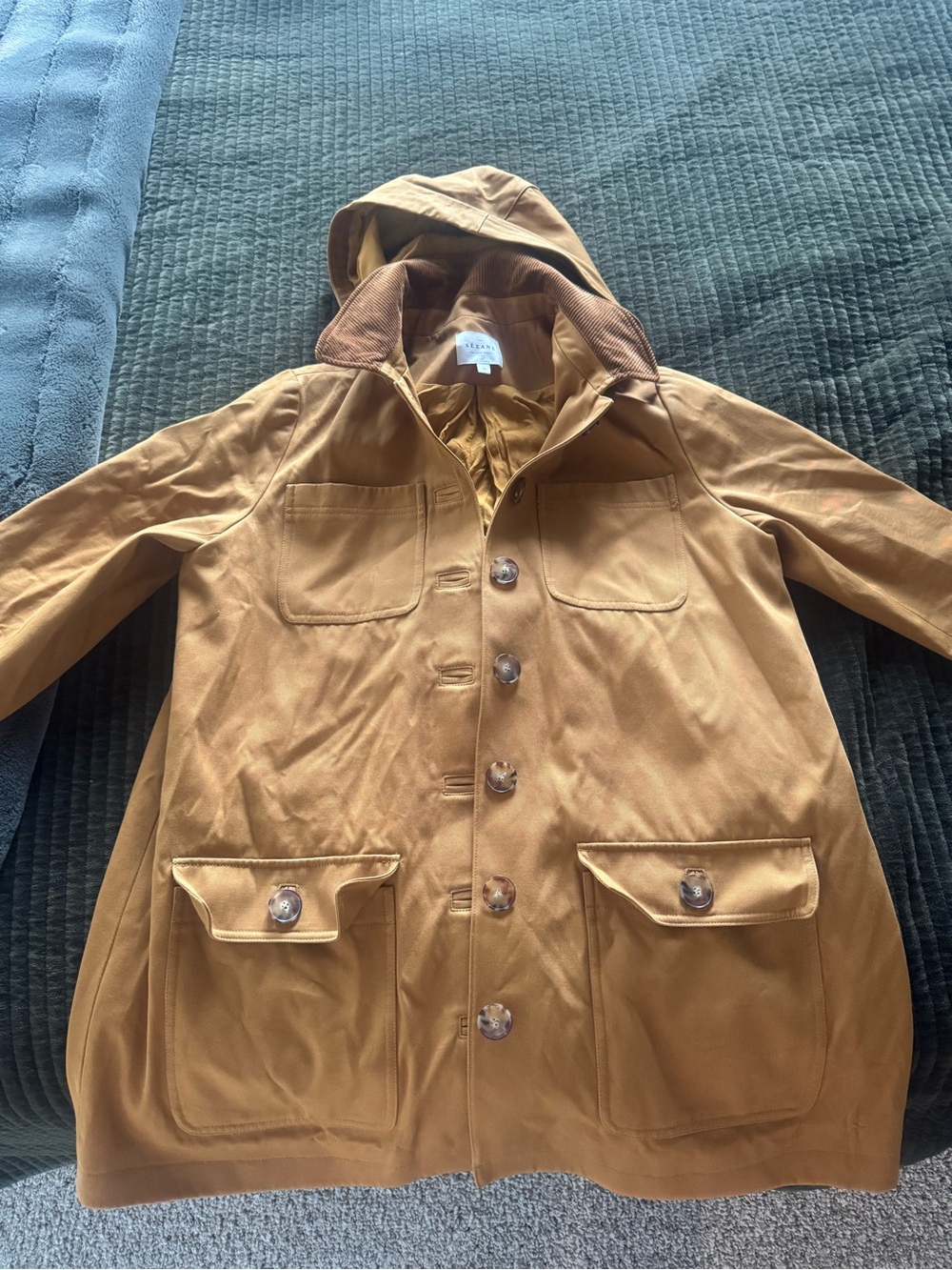 Sezane Brown Hooded Button-Front Coat